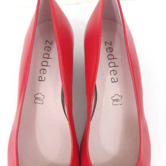 Zeddea Red Sheep Leather Bienvenida Round Toe Block Heel Cabin Shoes Comfort 6 - Picture 8 of 11